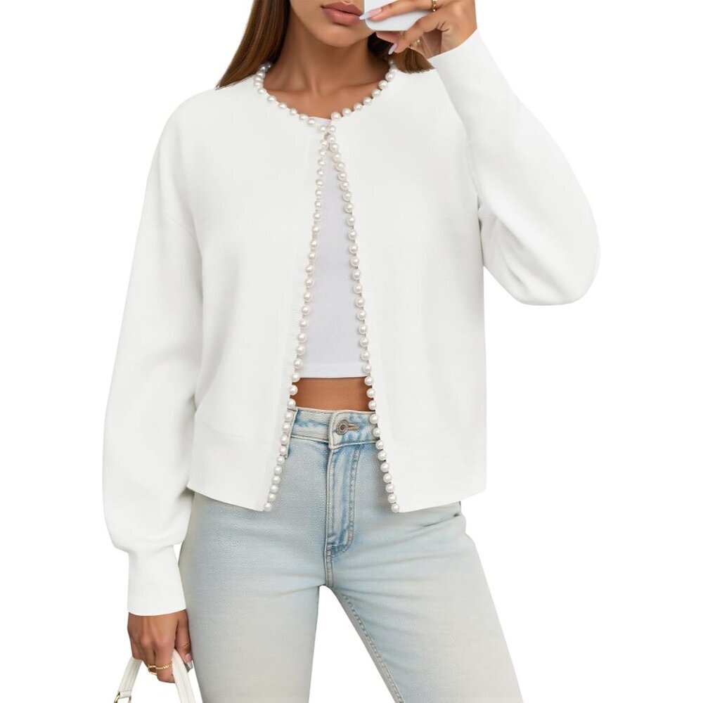Women's Pearl Knit Cardigan Sweater Fall Long Sleeve Casual Dressy Top